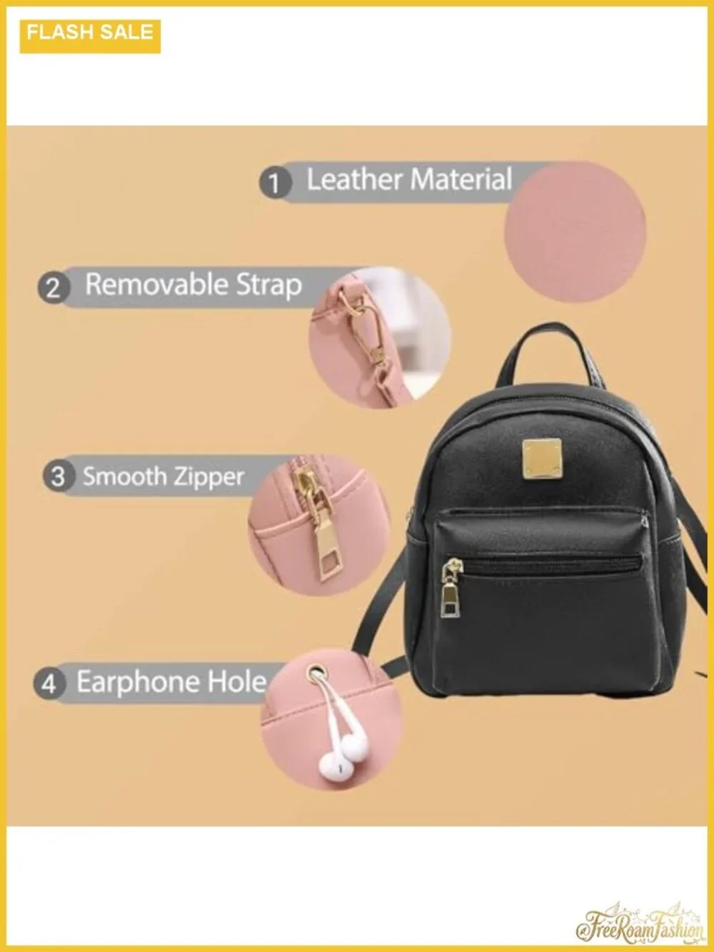 Women's Small Faux Leather Backpack Purse, Adjustable Strap, 2 Pockets, Travel
